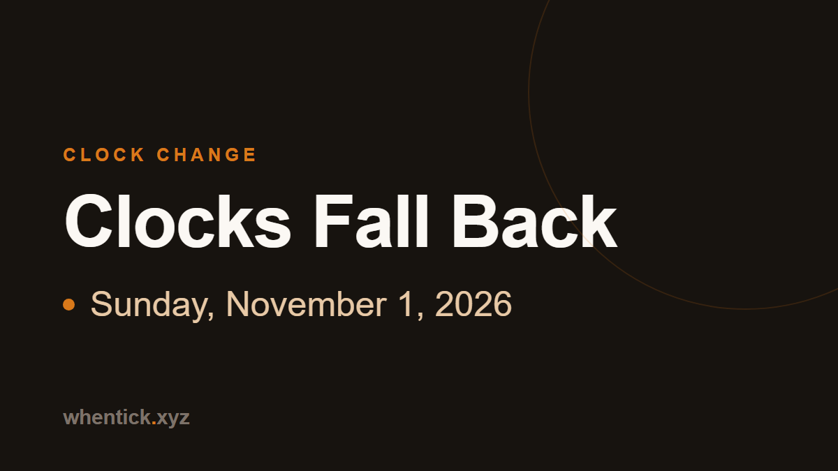 Clocks fall back card - Sunday, November 1, 2026