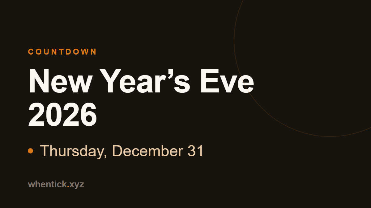 New Year's Eve 2026 countdown card - Thursday, December 31